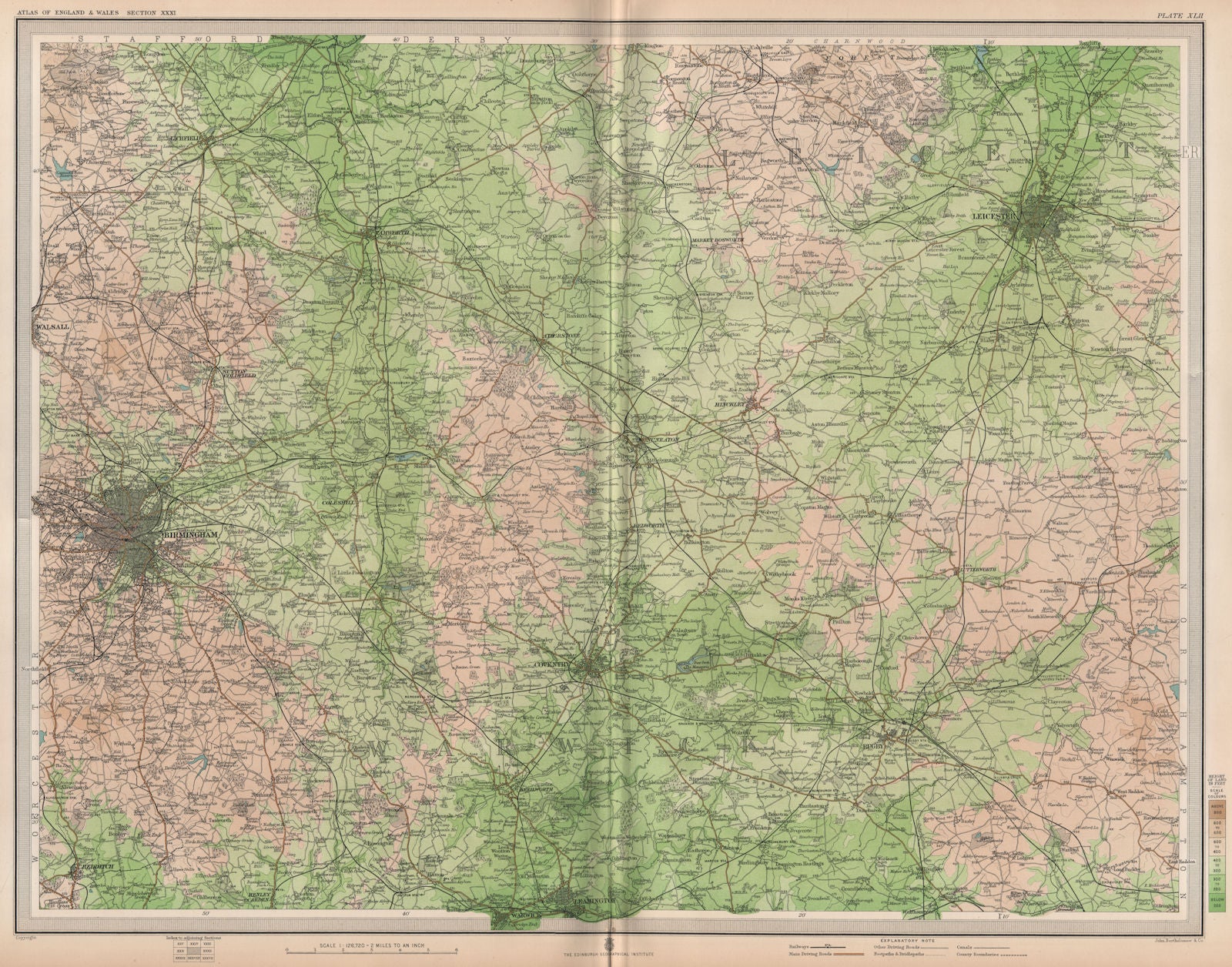 MIDLANDS. Birmingham Rugby Leicester Coventry Leamington Spa Redditch 1903 map